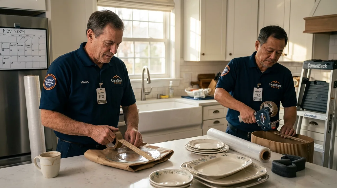 Professional crew packing kitchen dishware in Benjamin, TX
